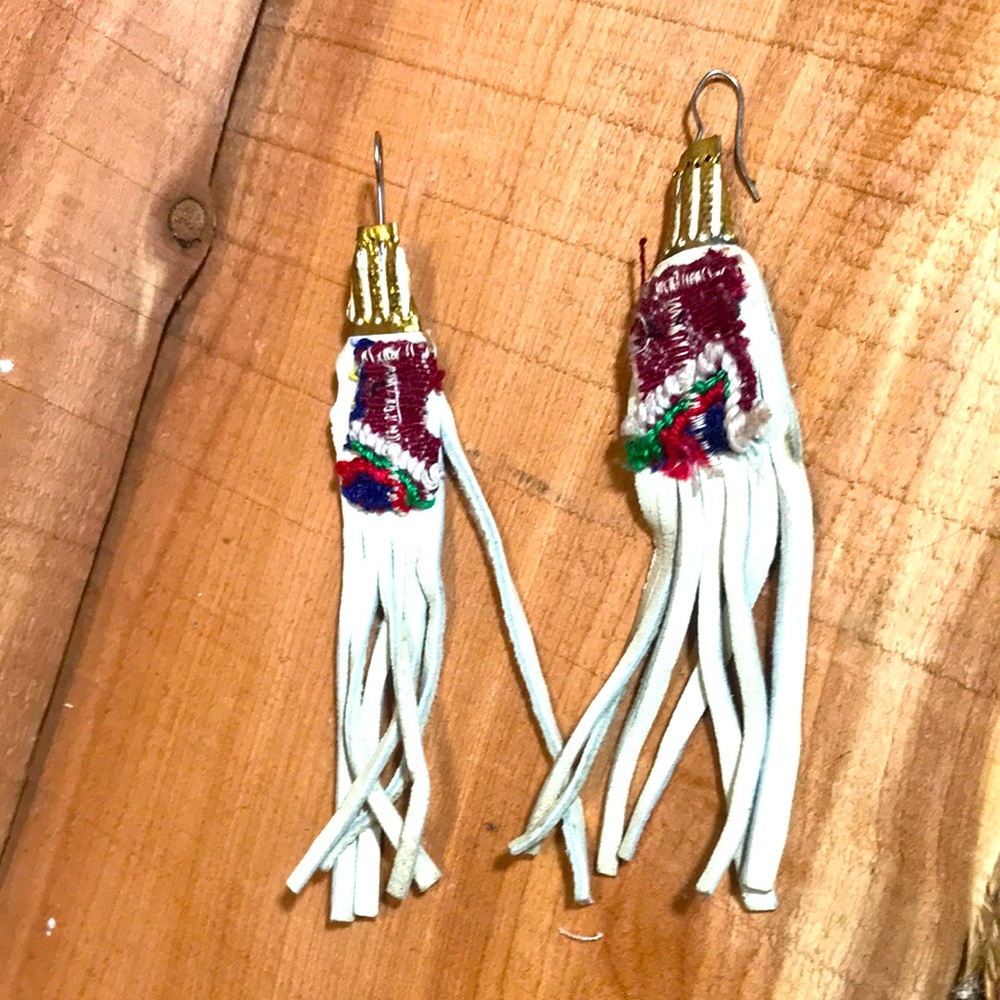 Handmade | Leather & Wool Earrings | Gold & Brass